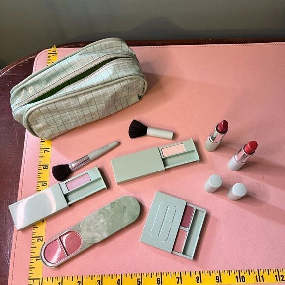 9pc Clinique Lot Set Swatched Lipsticks Eyeshadows Blusher Brushes Case 9pc Clin - Picture 5 of 11